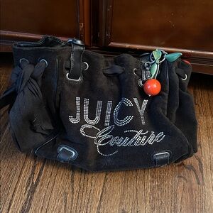 Juicy Couture Black Suede Bag with Rhinestone Logo